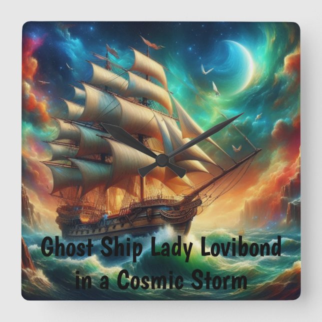 Ghost Ship Lady Lovibond in a Cosmic Storm Square Wall Clock (Front)