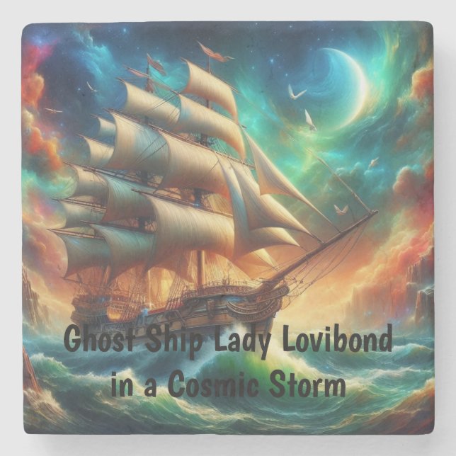 Ghost Ship Lady Lovibond in a Cosmic Storm Stone Coaster (Front)