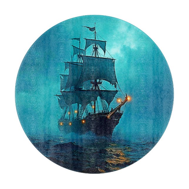 Ghost Ship on the Stormy Seas Design Cutting Board (Front)
