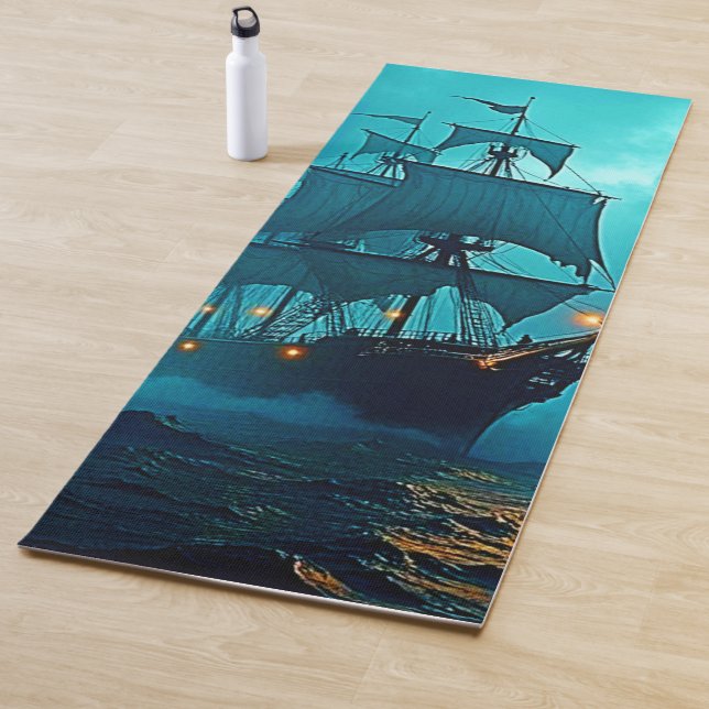 Ghost Ship on the Stormy Seas Design Yoga Mat (In Situ)