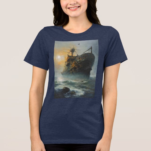 Ghost ship, pirate ship, Tri-Blend shirt (Front)