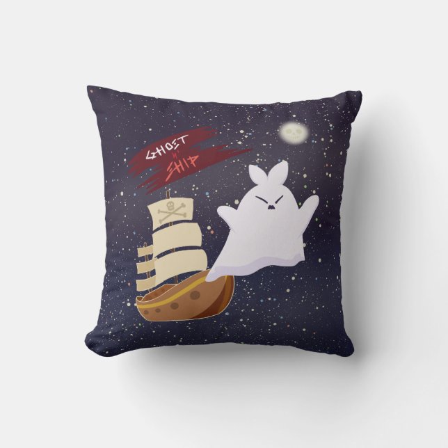 Ghost Ship Spooky Halloween Throw Pillow (Front)