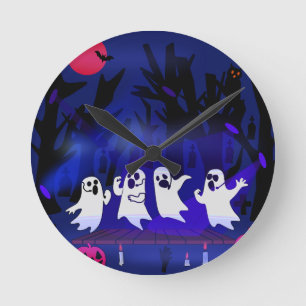 Ghost Singing Contest in Haunted Forest Graveyard Round Clock