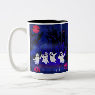 Ghost Singing Contest in Haunted Forest Graveyard Two-Tone Coffee Mug