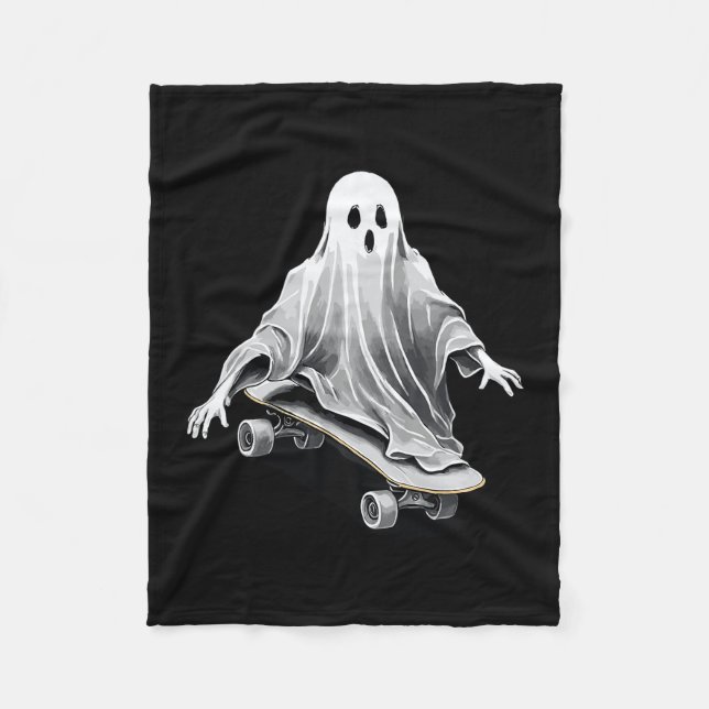 Ghost Skateboard Funny Skateboarding Lazy Hallowee Fleece Blanket (Front)