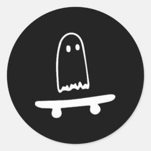 Ghost Skateboard Lazy Halloween Costume Fun Skateb Classic Round Sticker