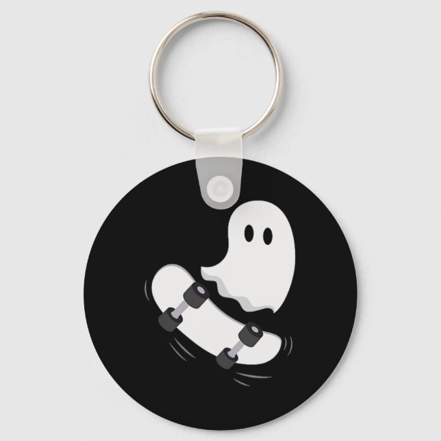 Ghost Skateboard Lazy Halloween Costume Fun Skateb Key Ring (Front)