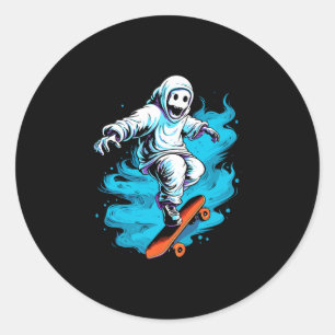 Ghost Skateboard Lazy Halloween Costume Funny Skat Classic Round Sticker
