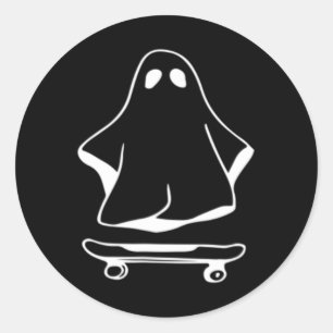Ghost Skateboard Lazy Halloween Costume Funny Skat Classic Round Sticker