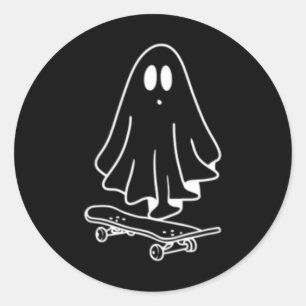 Ghost Skateboard Lazy Halloween Costume Funny Skat Classic Round Sticker