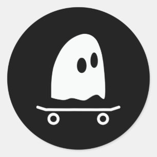 Ghost Skateboard Lazy Halloween Costume Funny Skat Classic Round Sticker