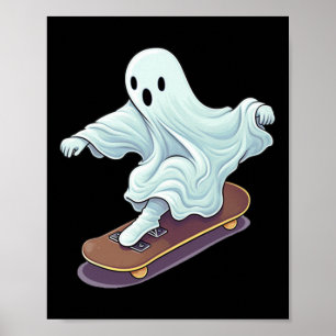 Ghost Skateboard Lazy Halloween Costume Funny Skat Poster