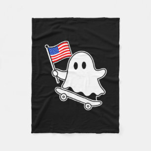 Ghost skateboard usa flag cute 4th of july funny fleece blanket