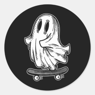 Ghost Skateboarder Blackwork Classic Round Sticker