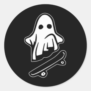 Ghost Skateboarding Halloween Costume Funny Ghoul Classic Round Sticker