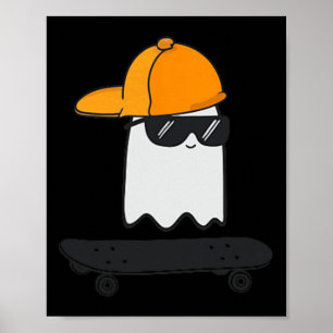Ghost Skateboarding Lazy Halloween Costume Funny S Poster