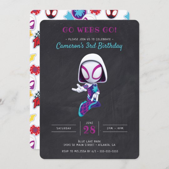 Ghost Spider Birthday Invitations
 Ghost Spider Chalkboard Birthday Invitation