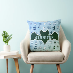 Ghost, Spiderwebs and Black Cats Blue Cushion