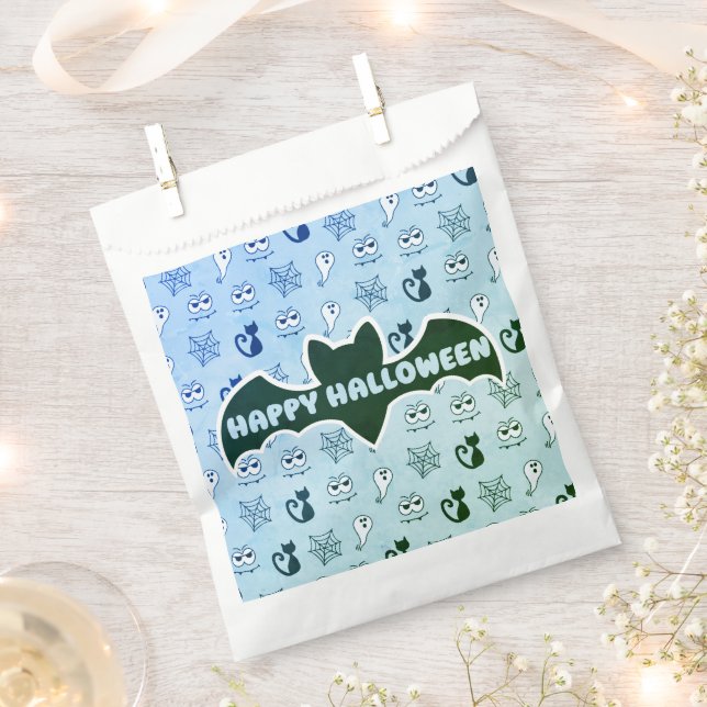 Ghost, Spiderwebs and Black Cats Blue Favour Bag (Clipped)