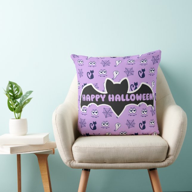 Ghost, Spiderwebs and Black Cats Purple Cushion (Chair)