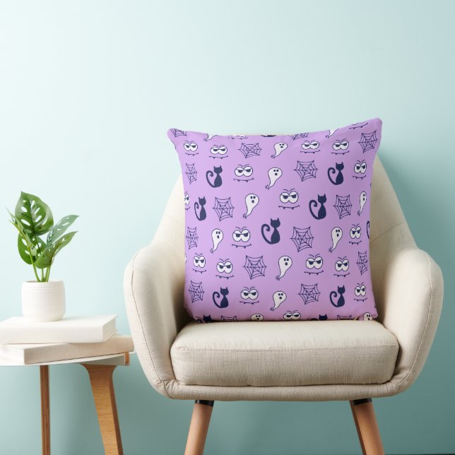 Ghost, Spiderwebs and Black Cats Purple Cushion (Chair)