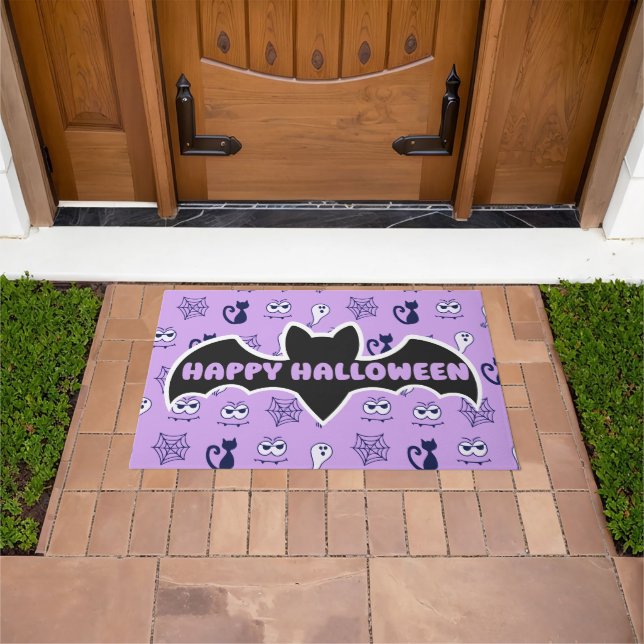 Ghost, Spiderwebs and Black Cats Purple Doormat (Outdoor)