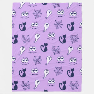 Ghost, Spiderwebs and Black Cats Purple Fleece Blanket