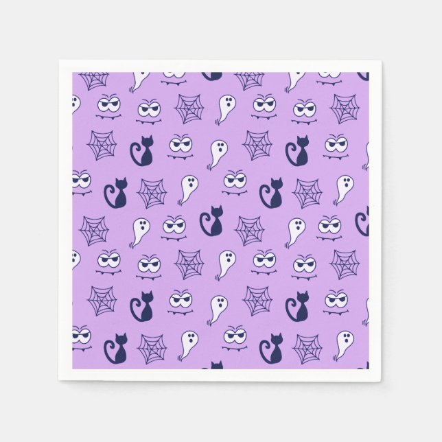 Ghost, Spiderwebs and Black Cats Purple Napkin (Front)