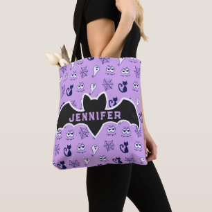 Ghost, Spiderwebs and Black Cats Purple Tote Bag