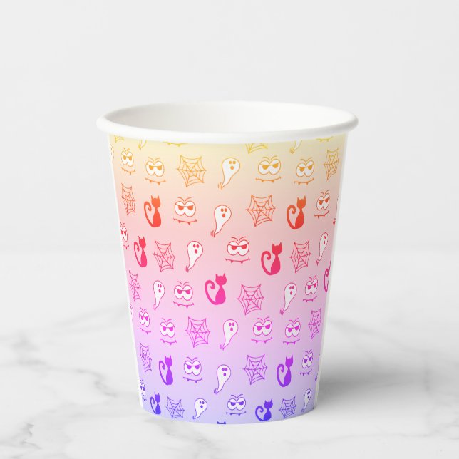 Ghost, Spiderwebs and Black Cats Rainbow Paper Cups (Front)