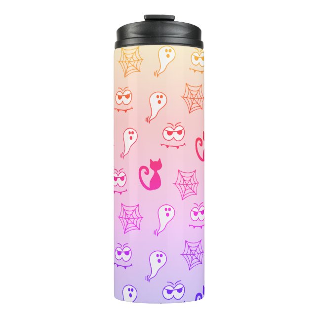 Ghost, Spiderwebs and Black Cats Rainbow Thermal Tumbler (Front)