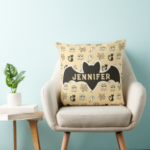 Ghost, Spiderwebs and Black Cats Yellow Cushion