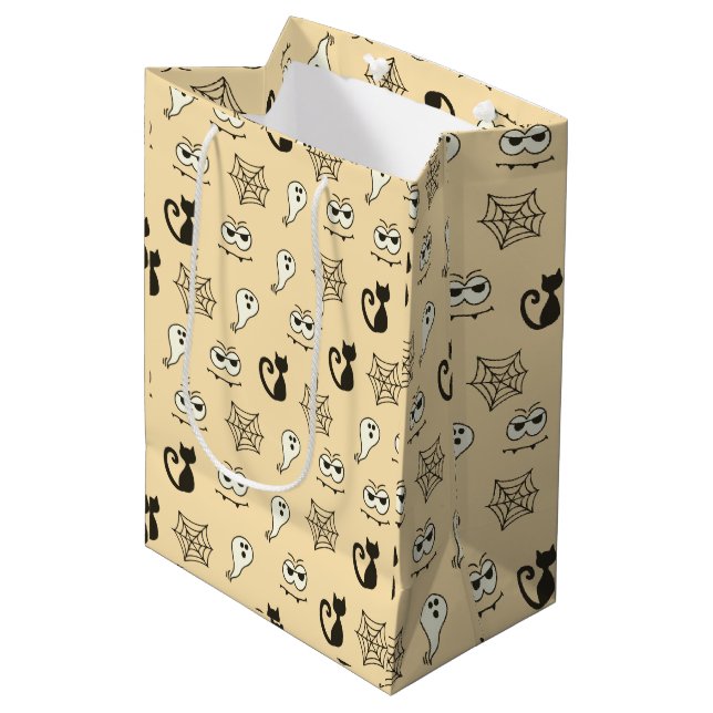 Ghost, Spiderwebs and Black Cats Yellow Medium Gift Bag (Front Angled)