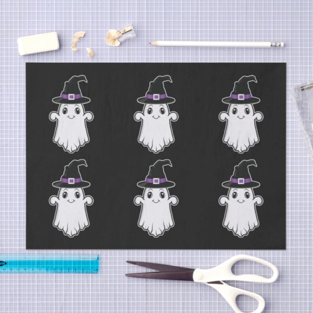 Ghost Spirits With Witch Hats Pattern Halloween Tissue Paper (Craft)
