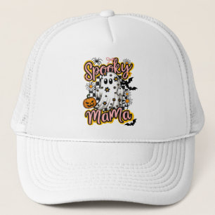Ghost Spooky Mama Retro Halloween Vintage Design Trucker Hat