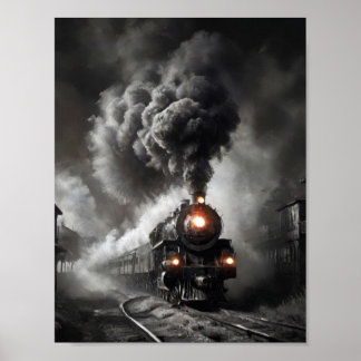 Ghost steam train in a dark stormy night poster