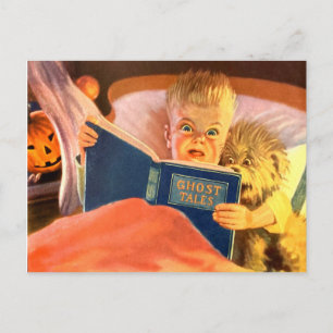 Ghost Stories Scared Boy and Dog Postcard