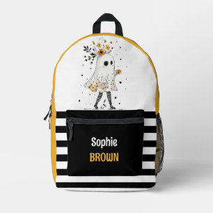 Ghost& Sunflowers with Stripe Pattern with Name  Printed Backpack