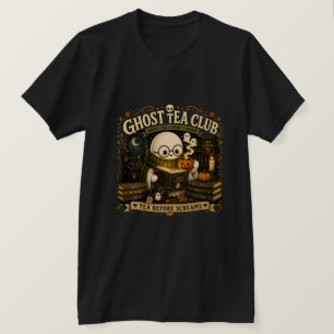 Ghost Tea Club Bibliophile Halloween Retro T-Shirt