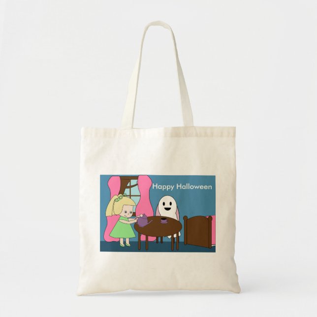Ghost Tea Party Cute Personalise Tote Bag (Front)