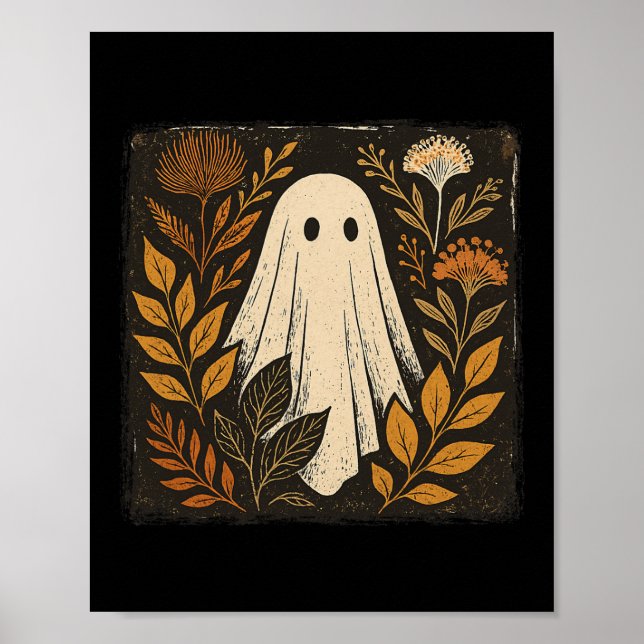 Ghost Tee Fall Autumn Vibes Graphic Whimsical Flor Poster (Front)