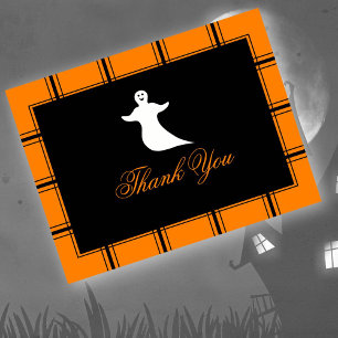 Ghost Thank You Halloween Black/Orange Postcard
