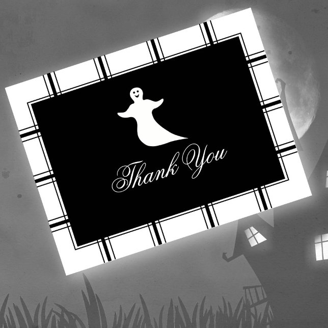 Ghost Thank You Halloween Black Postcard (Creator Uploaded)