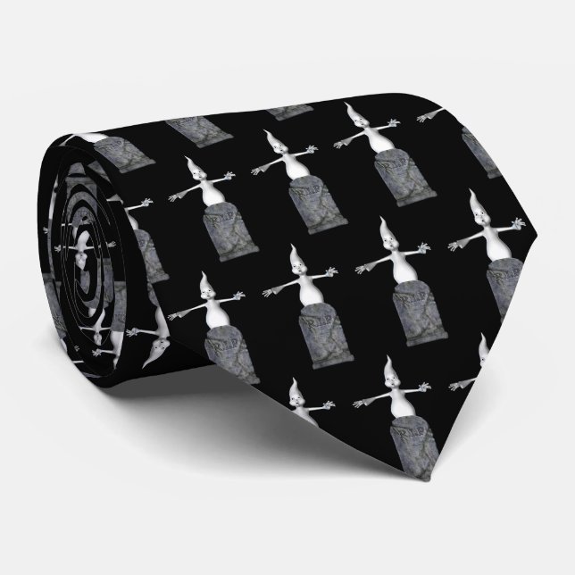Ghost Tombstone Funny Halloween Tie (Rolled)
