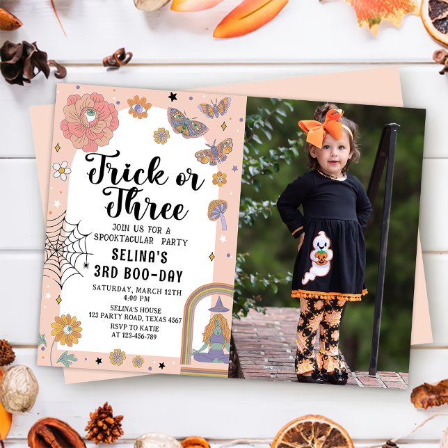 Ghost Trick or Three Halloween 3rd Birthday Photo Invitation (Creator Uploaded)