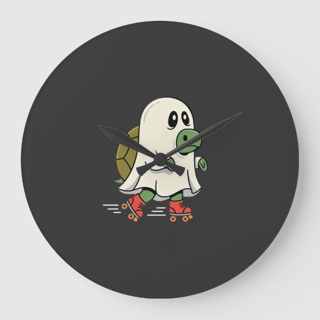 Ghost Turtle Roller Skates Halloween Design_1 Large Clock (Front)