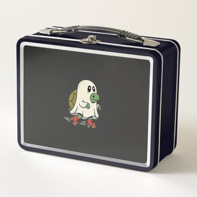 Ghost Turtle Roller Skates Halloween Design_1 Metal Lunch Box (Front)