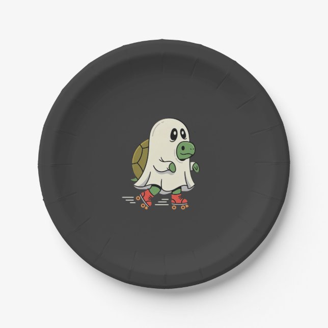 Ghost Turtle Roller Skates Halloween Design_1 Paper Plate (Front)