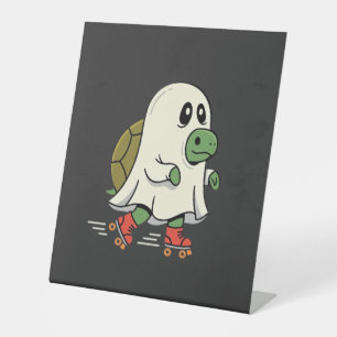 Ghost Turtle Roller Skates Halloween Design_1 Pedestal Sign