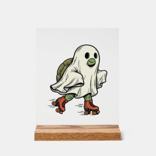 Ghost Turtle Roller Skating Vintage Halloween Desi Acrylic Sign